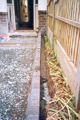 Concrete behind the curb stones.